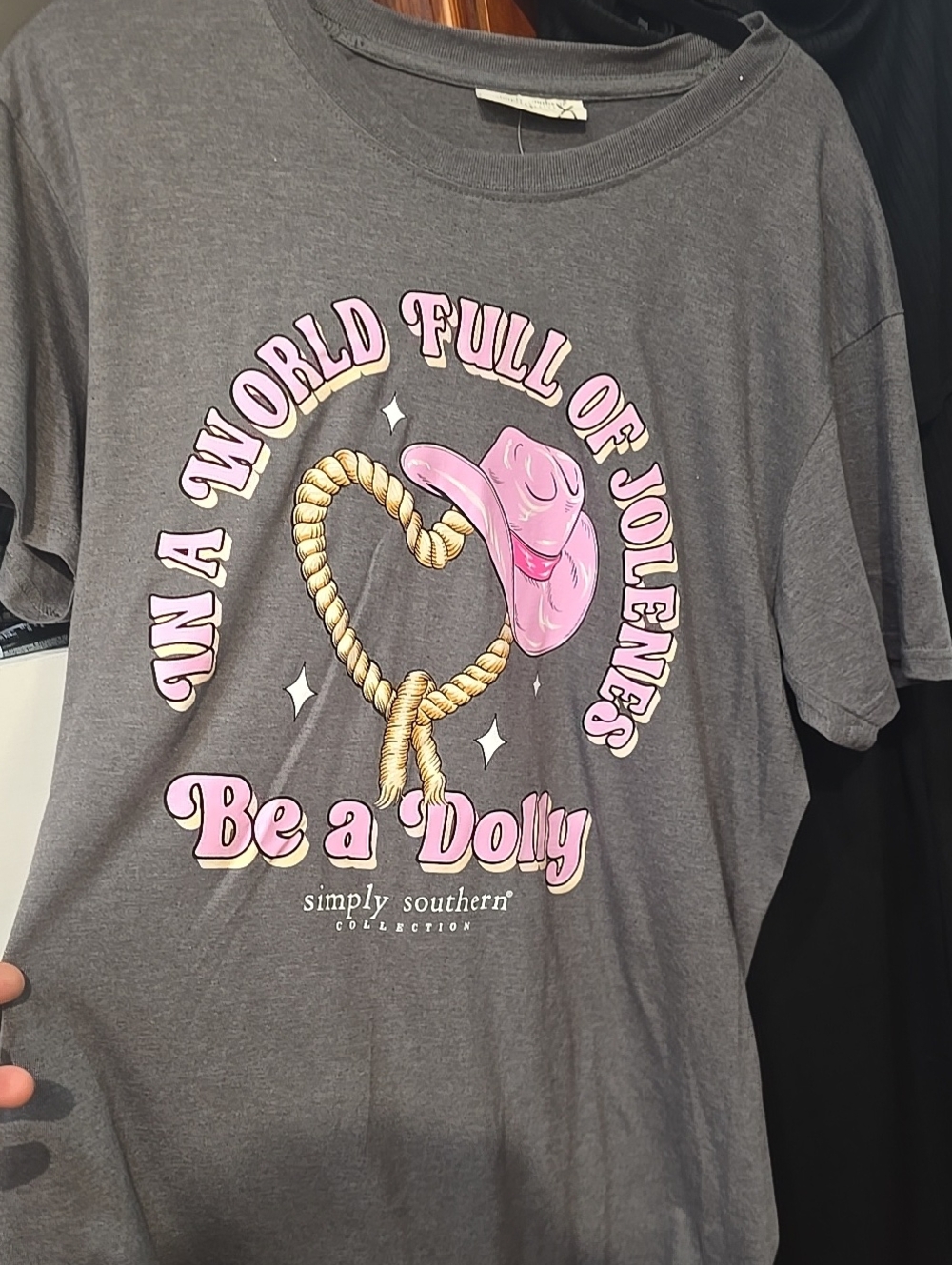 Simply Southern Gray 'Be a Dolly' Graphic Tee with Pink Accents